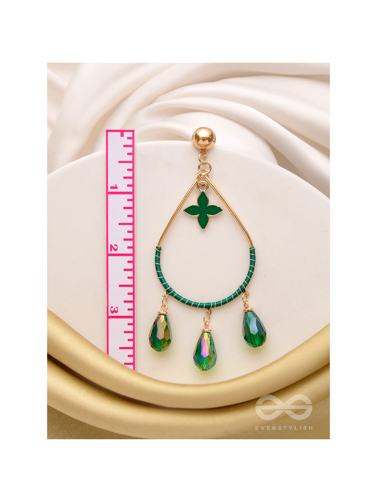 The 'Jade'drops- Golden Embellished Earrings