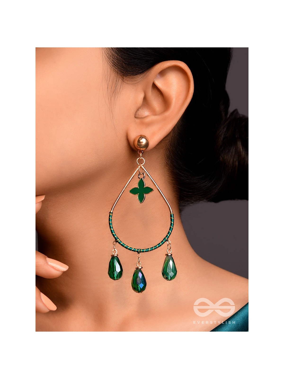 The 'Jade'drops- Golden Embellished Earrings