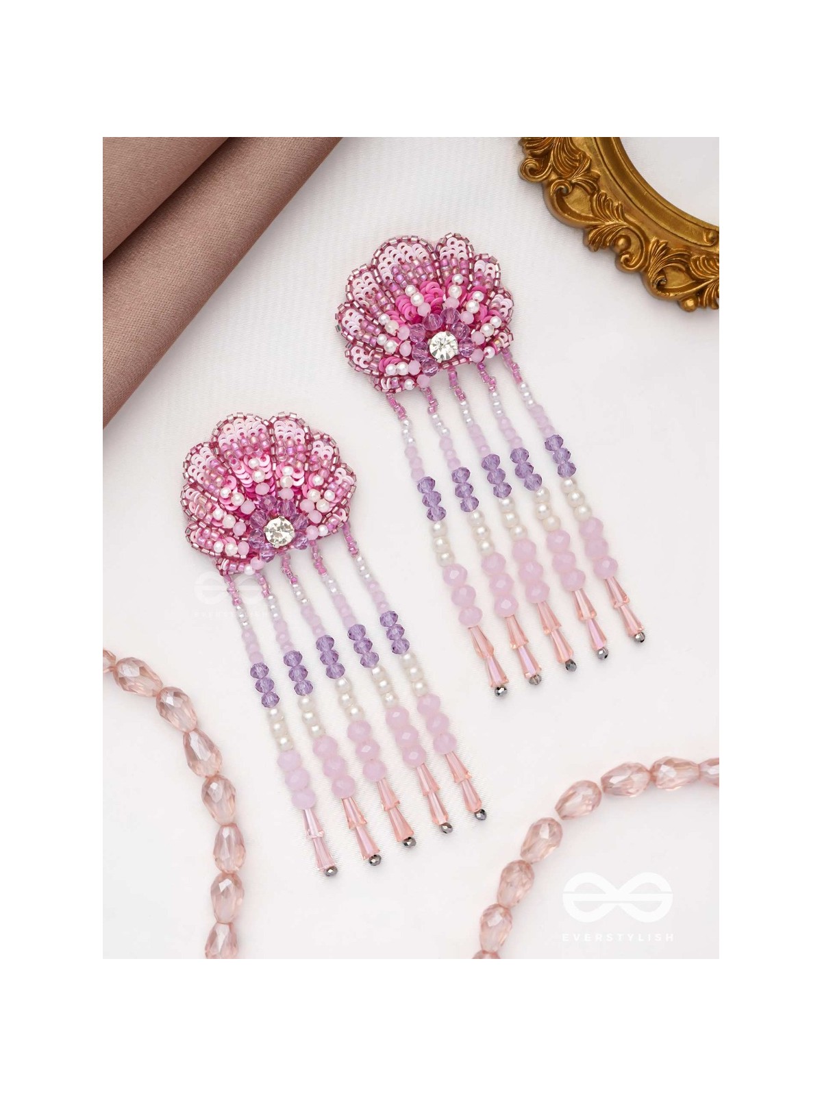 Srautika- The Pearl Shell - Pearls, Stones and Sequins Embroidered Earrings