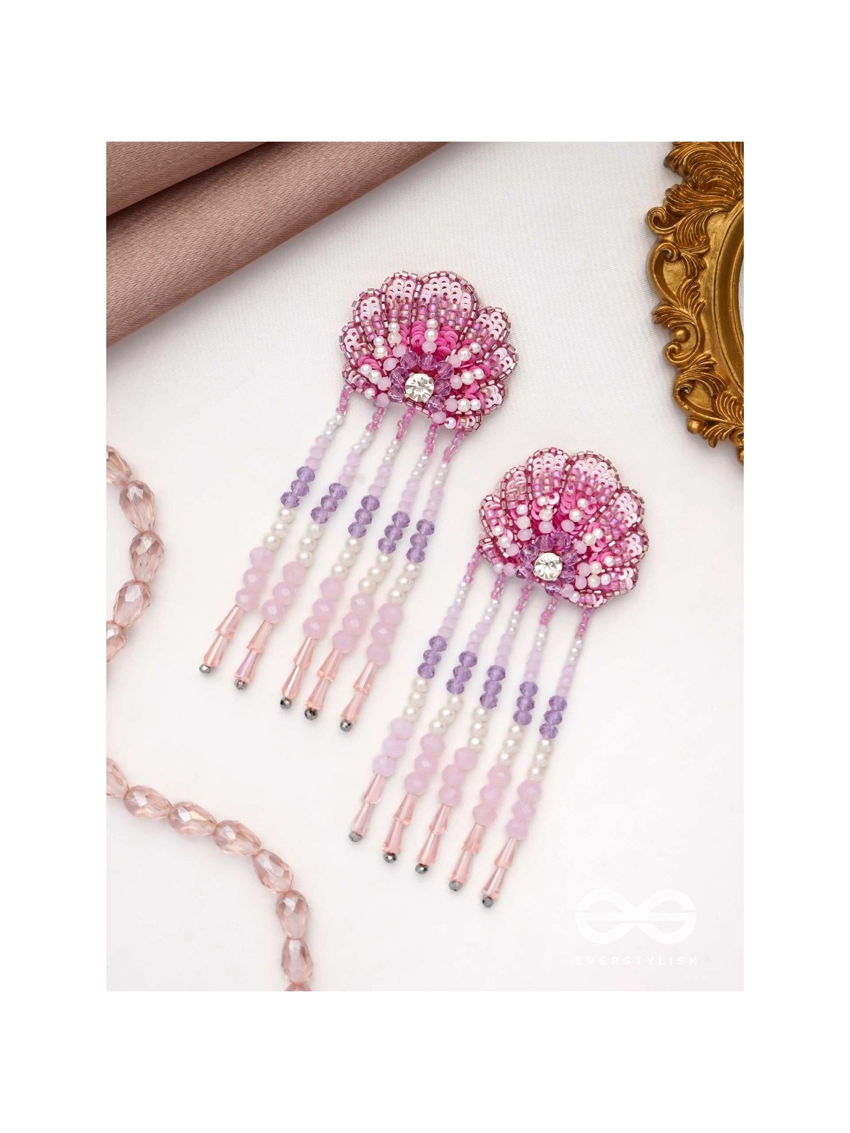 Srautika- The Pearl Shell - Pearls, Stones and Sequins Embroidered Earrings