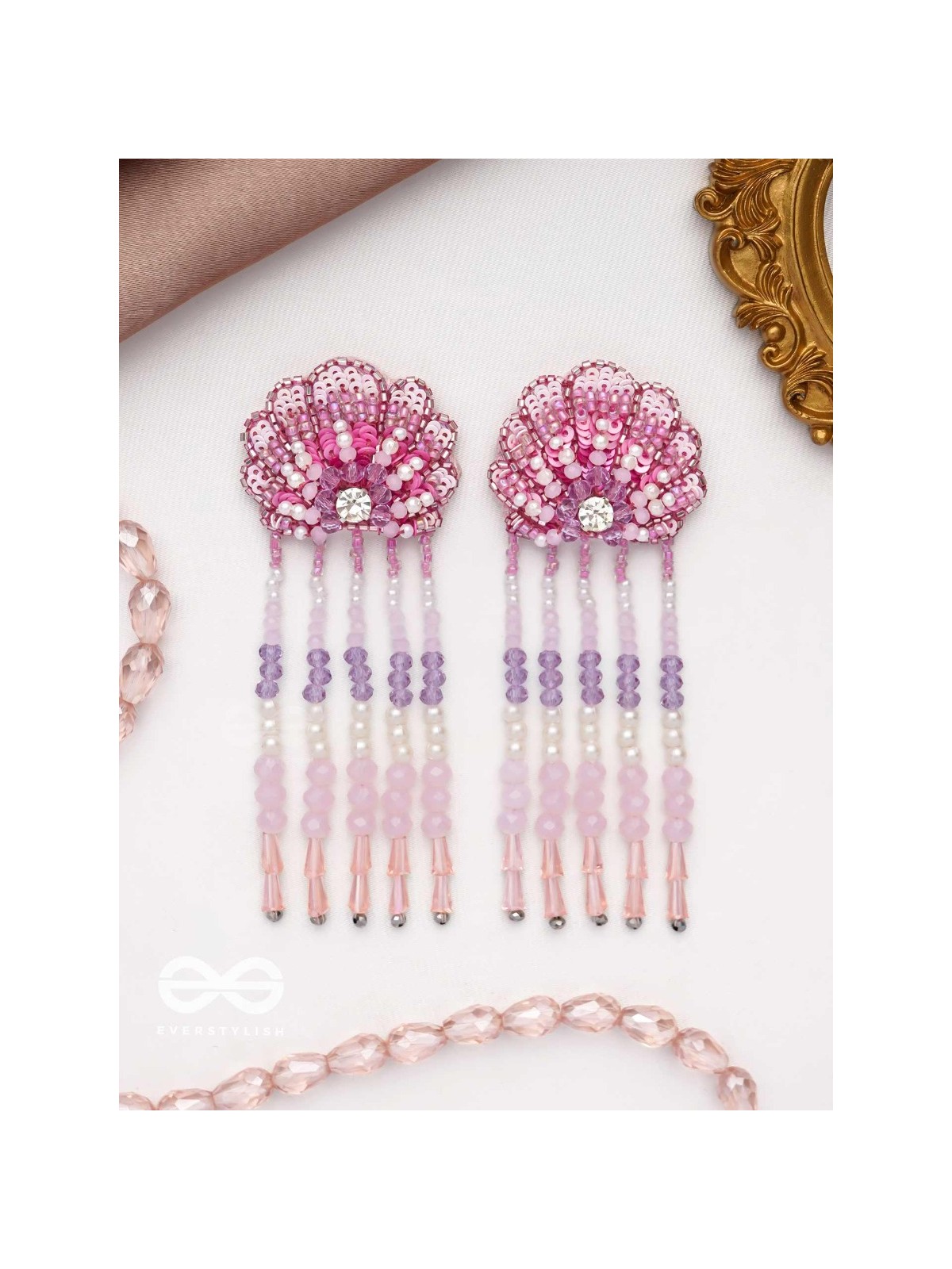 Srautika- The Pearl Shell - Pearls, Stones and Sequins Embroidered Earrings