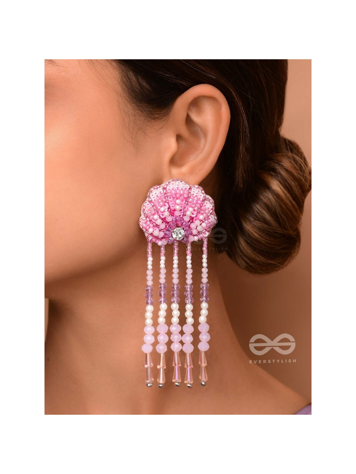 Srautika- The Pearl Shell - Pearls, Stones and Sequins Embroidered Earrings