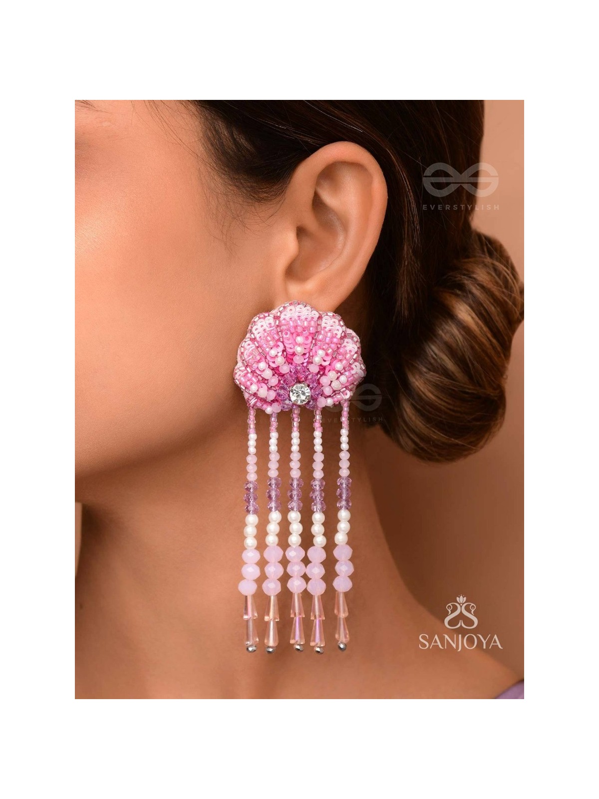Srautika- The Pearl Shell - Pearls, Stones and Sequins Embroidered Earrings