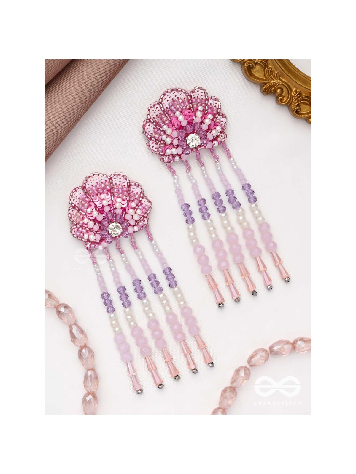 Srautika- The Pearl Shell - Pearls, Stones and Sequins Embroidered Earrings