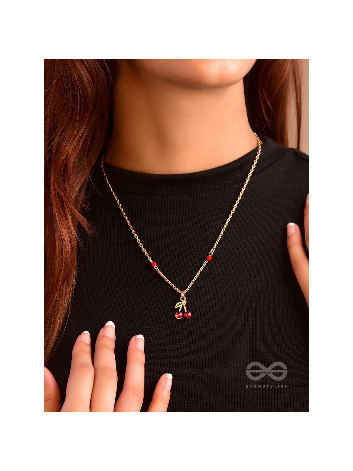 Cherry On The Cake- Golden Embellished Necklace With Anti-Tarnish Coating 