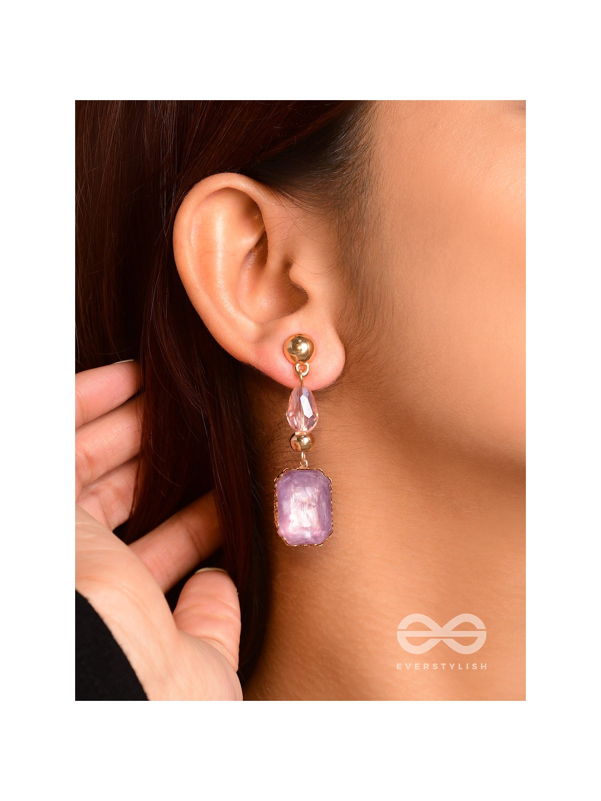 The Violet Mist- Golden Embellished Earrings