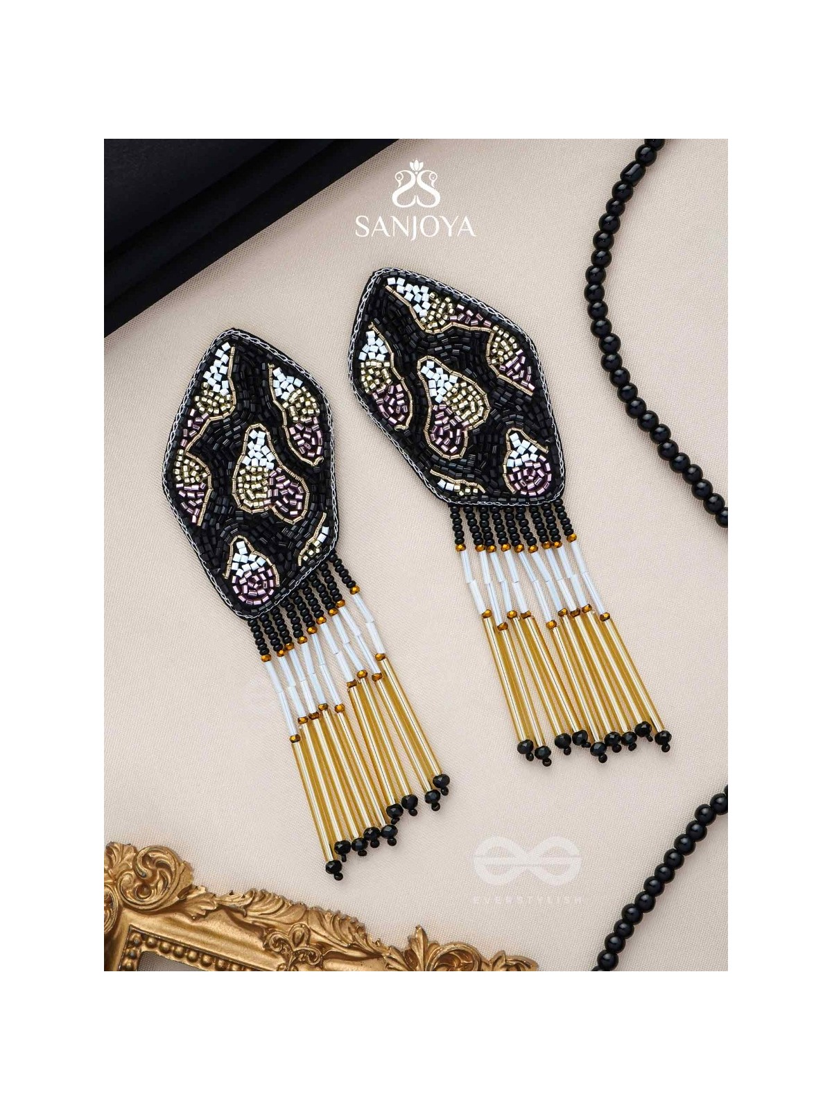 Dhyama - The Black Beauty - Cutdana And Beads Hand Embroidered Earrings