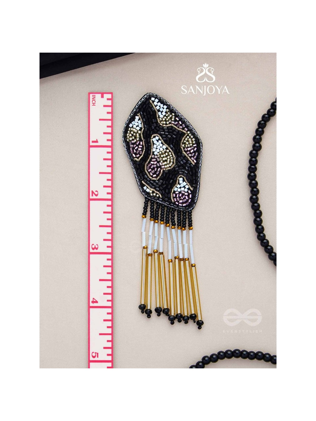 Dhyama - The Black Beauty - Cutdana And Beads Hand Embroidered Earrings