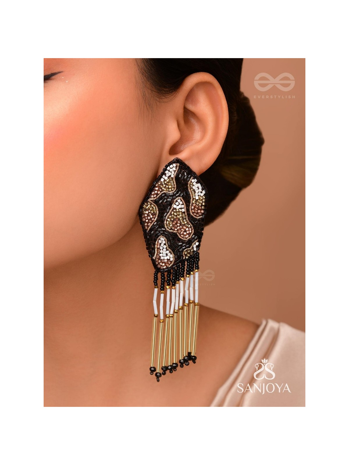 Dhyama - The Black Beauty - Cutdana And Beads Hand Embroidered Earrings