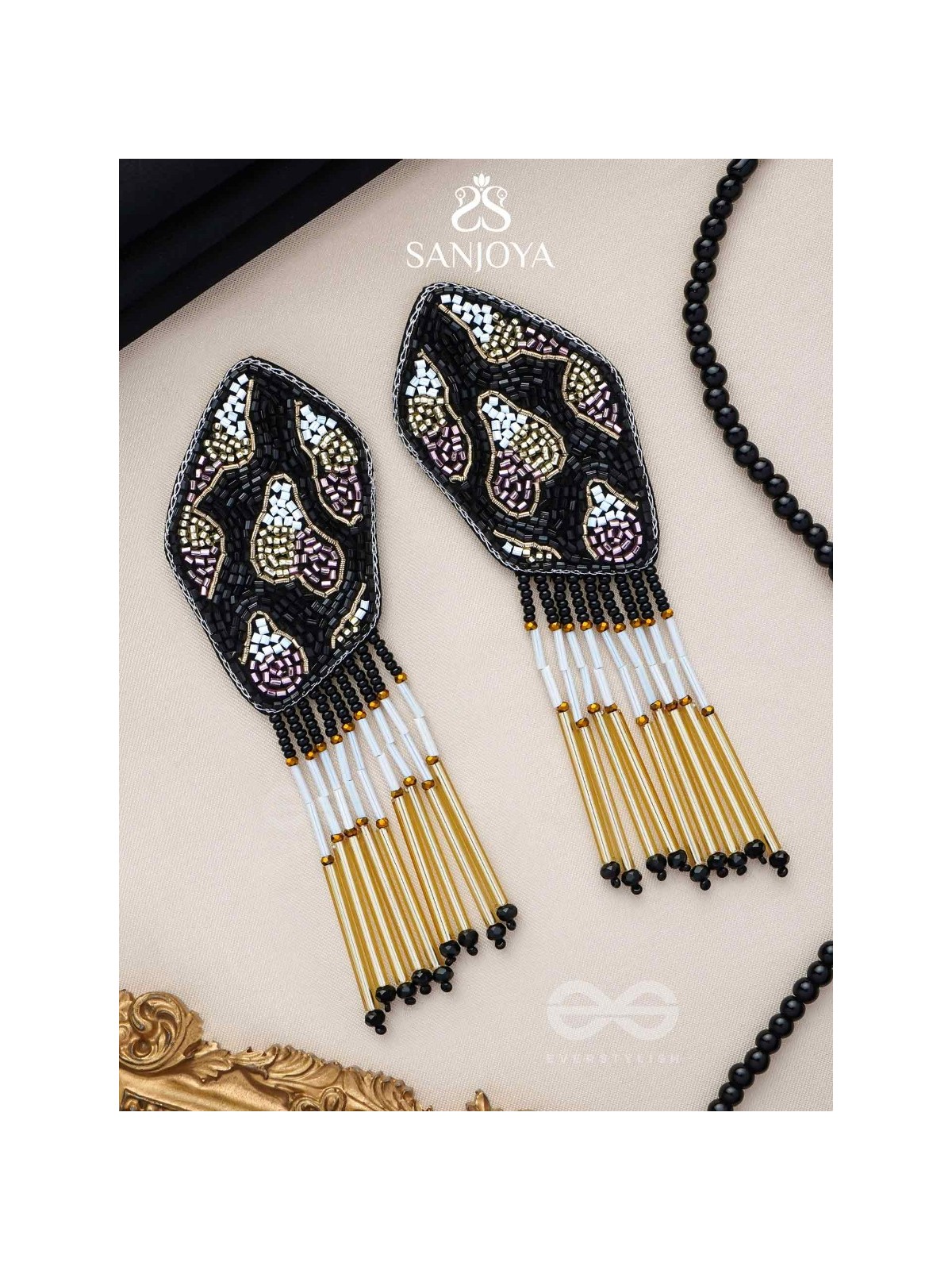 Dhyama - The Black Beauty - Cutdana And Beads Hand Embroidered Earrings