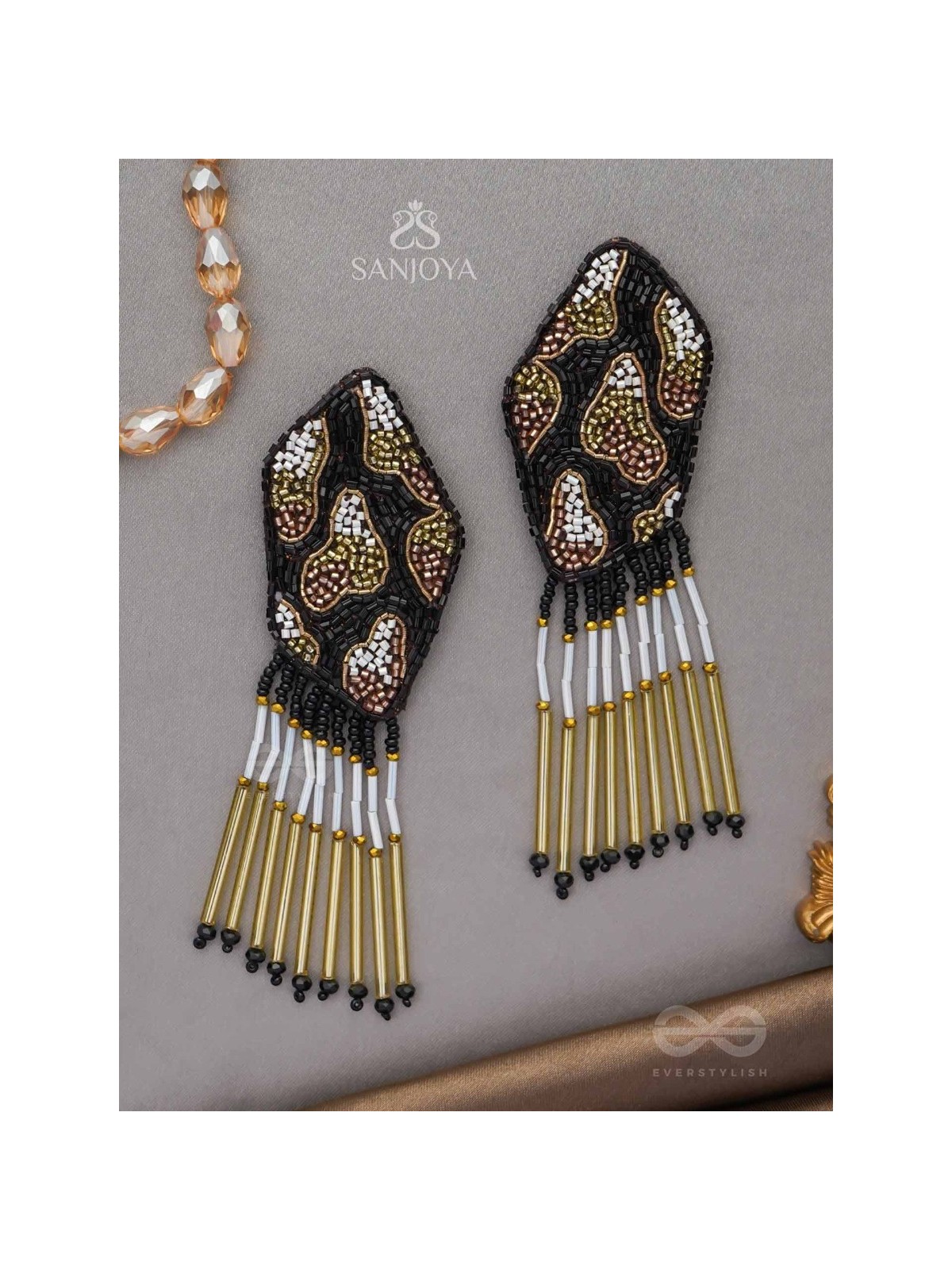 Dhyama - The Black Beauty - Cutdana And Beads Hand Embroidered Earrings