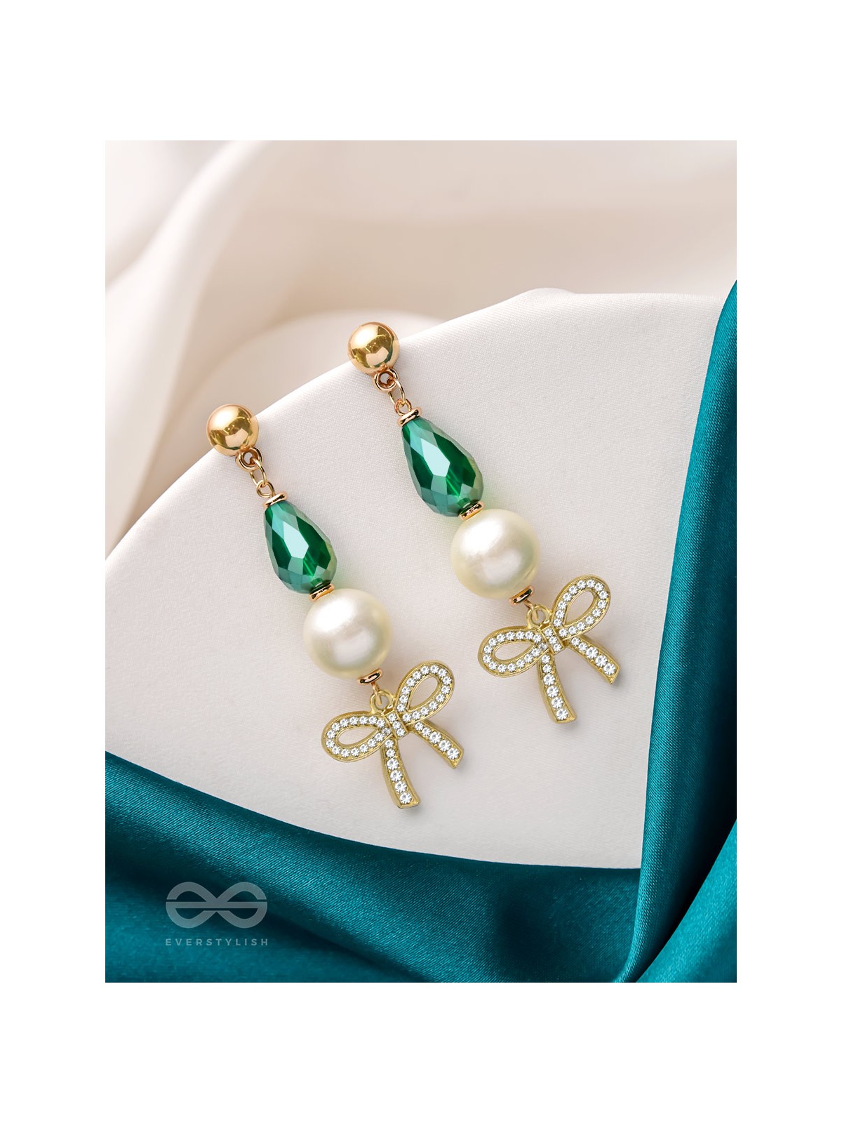 The Bow Bling- Golden Pearl Earrings