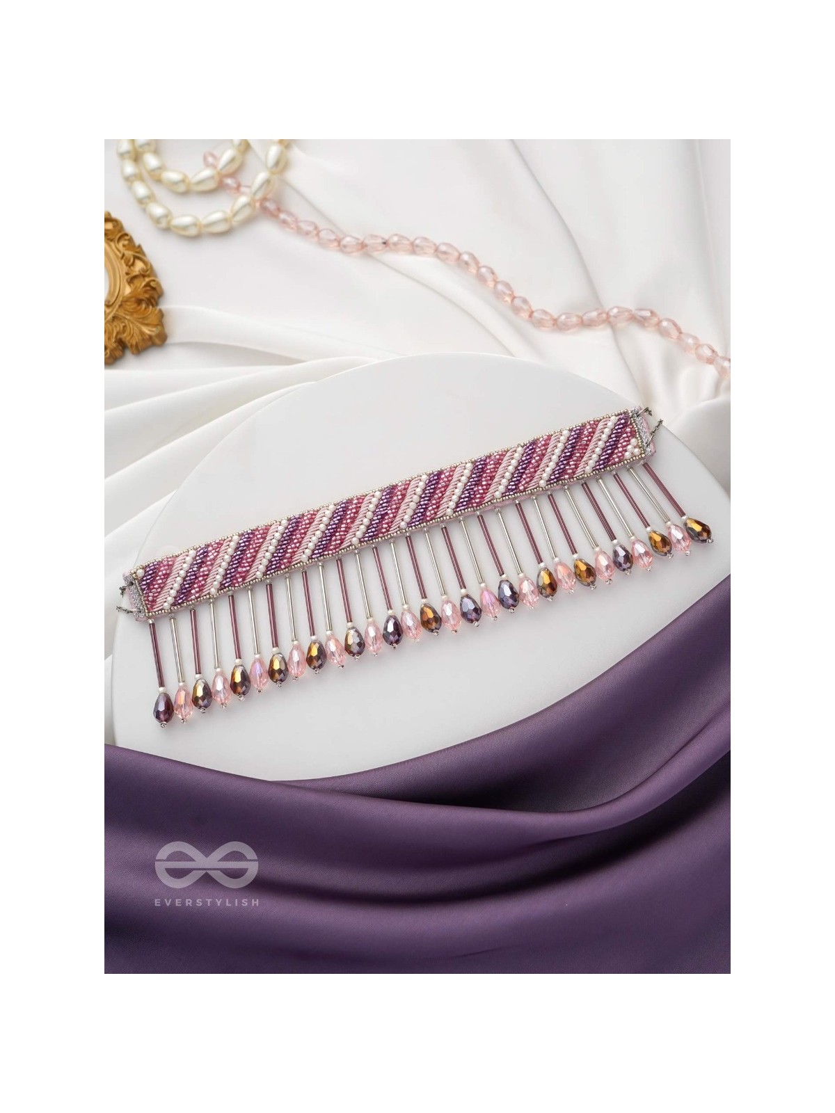 Plaksha - The Tulip Garden - Beads, Cutdana And Glass Drops Hand Embroidered Choker Neckpiece