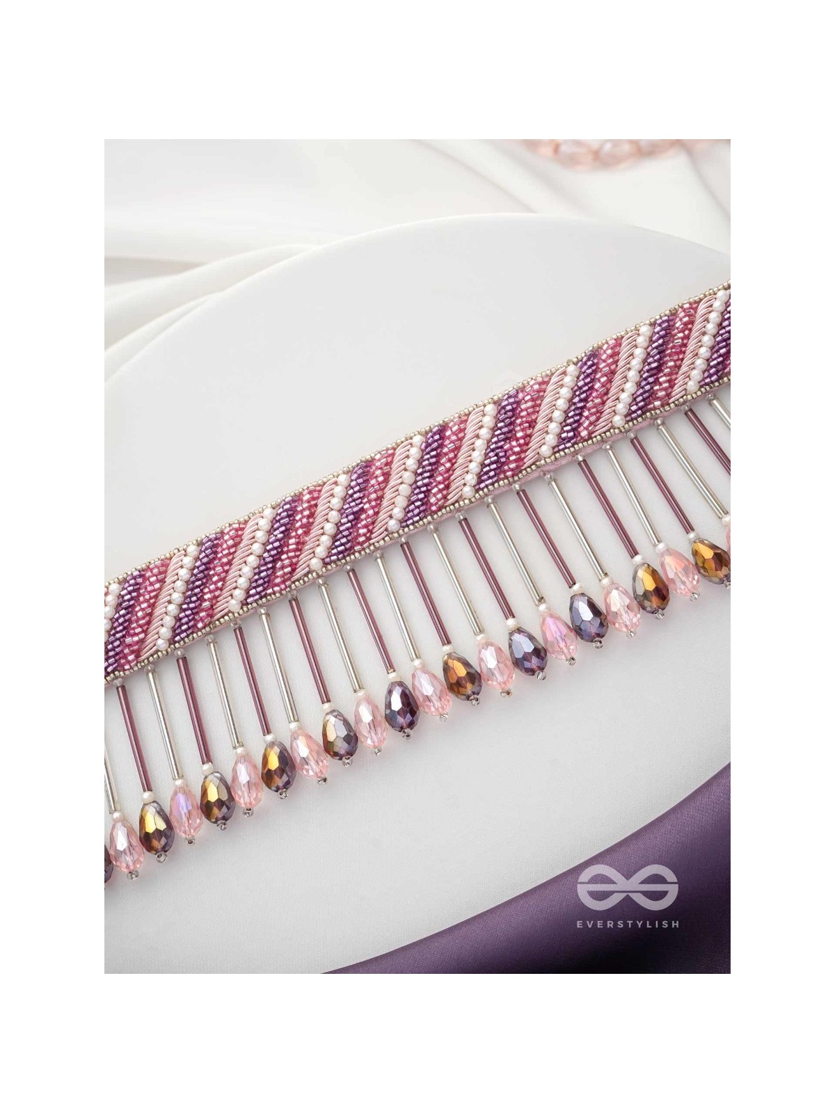 Plaksha - The Tulip Garden - Beads, Cutdana And Glass Drops Hand Embroidered Choker Neckpiece