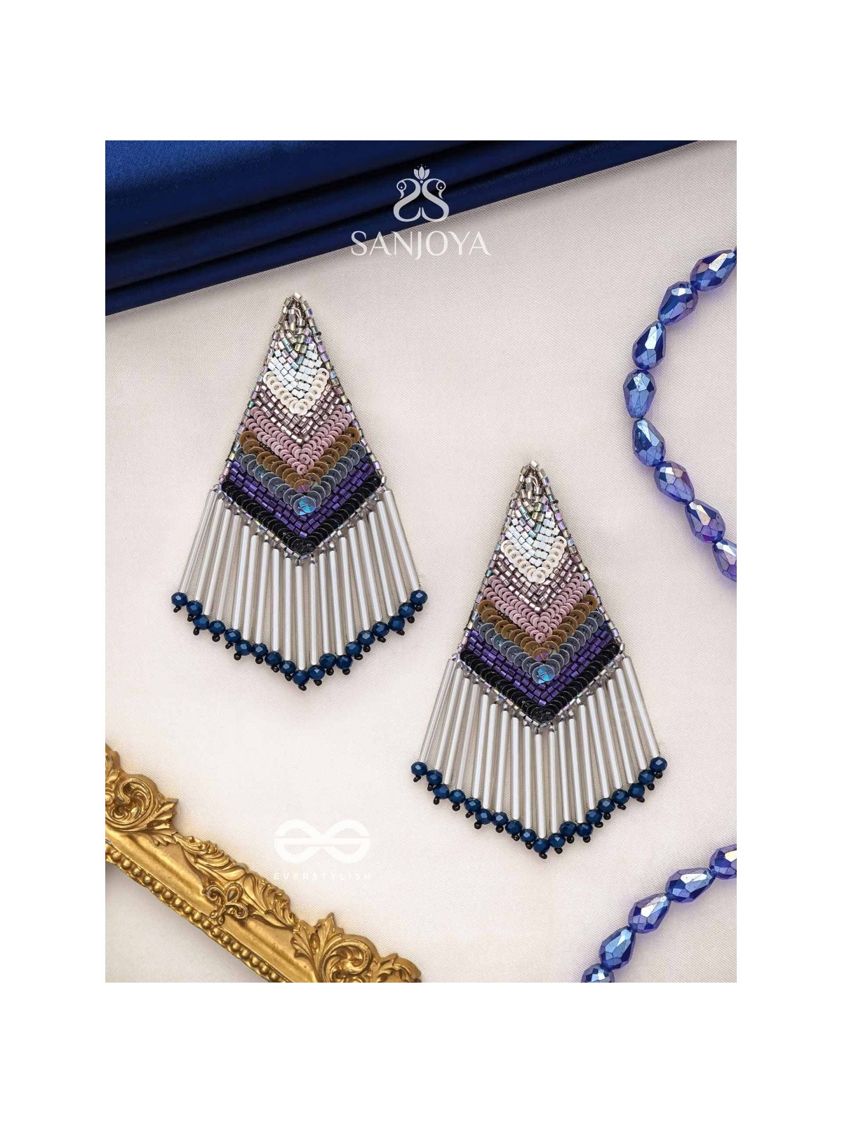 Akshaja- The Shimmering Diamond- Sequins and Glass Beads Embroidered Earrings