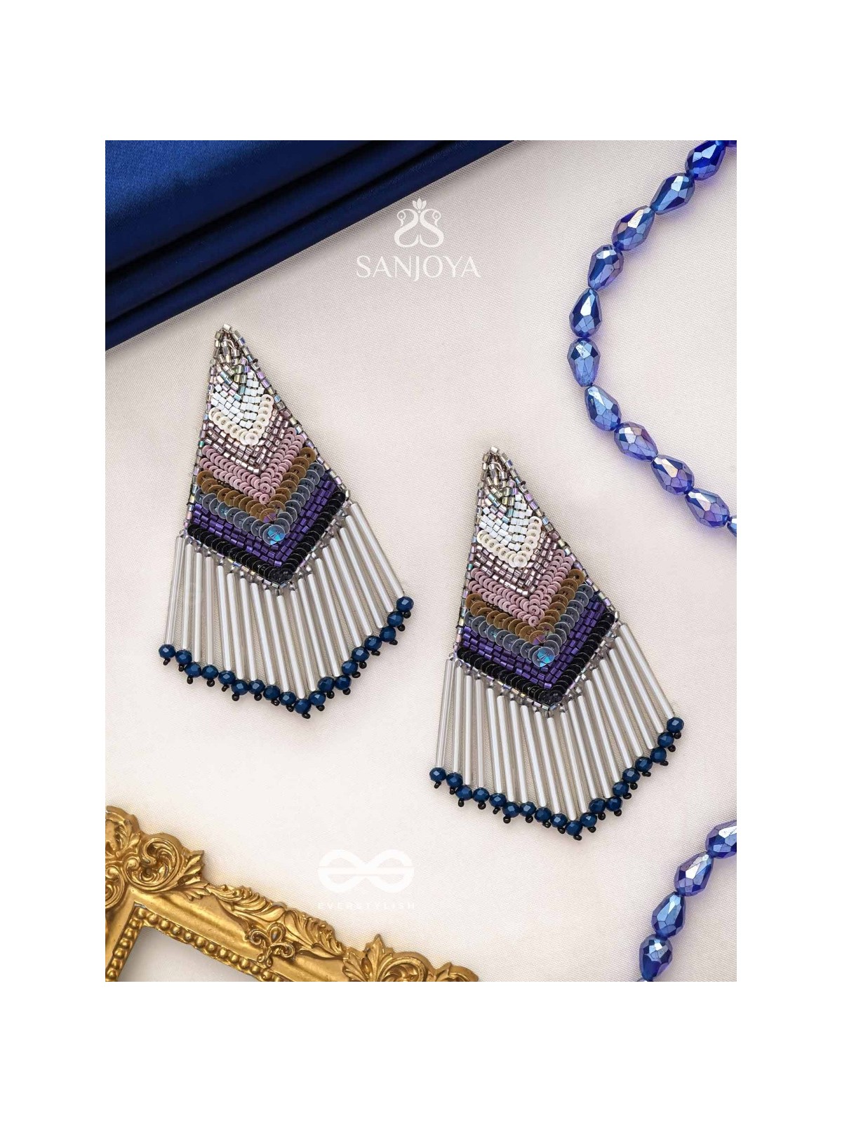 Akshaja- The Shimmering Diamond- Sequins and Glass Beads Embroidered Earrings
