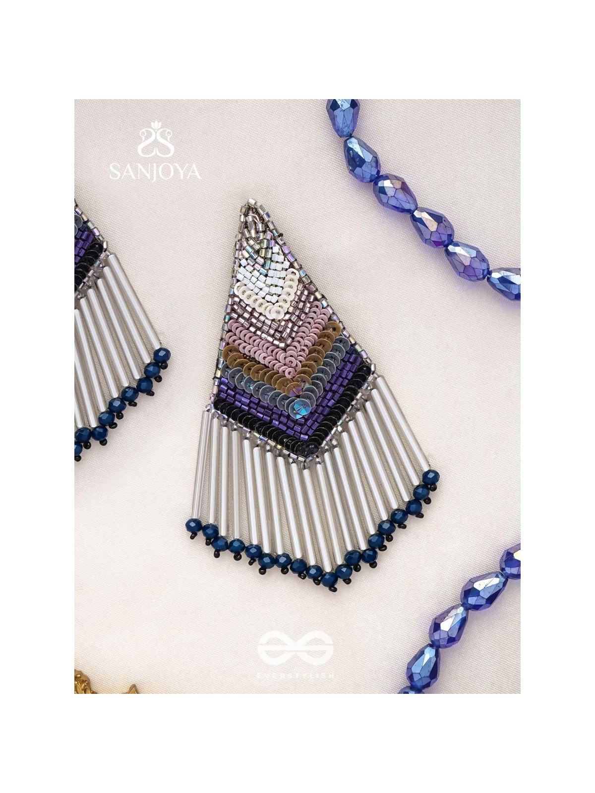 Akshaja- The Shimmering Diamond- Sequins and Glass Beads Embroidered Earrings