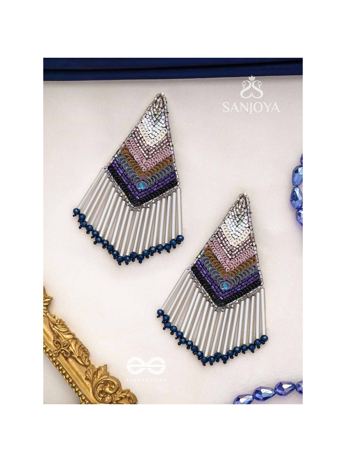 Akshaja- The Shimmering Diamond- Sequins and Glass Beads Embroidered Earrings