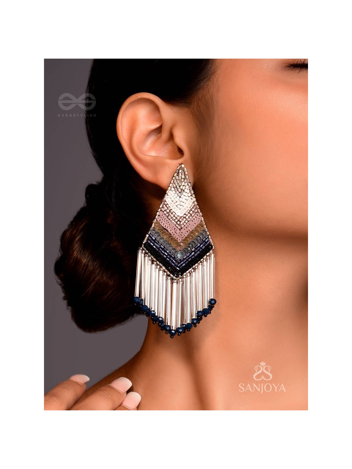 Akshaja- The Shimmering Diamond- Sequins and Glass Beads Embroidered Earrings