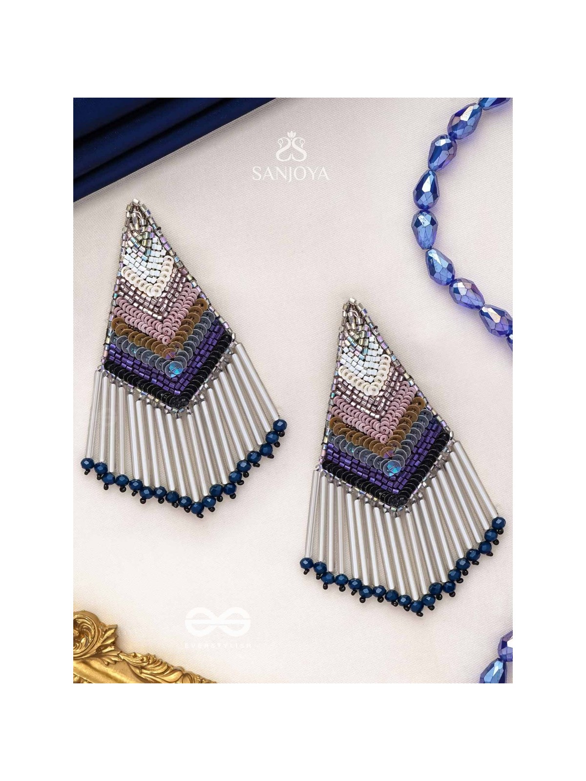Akshaja- The Shimmering Diamond- Sequins and Glass Beads Embroidered Earrings