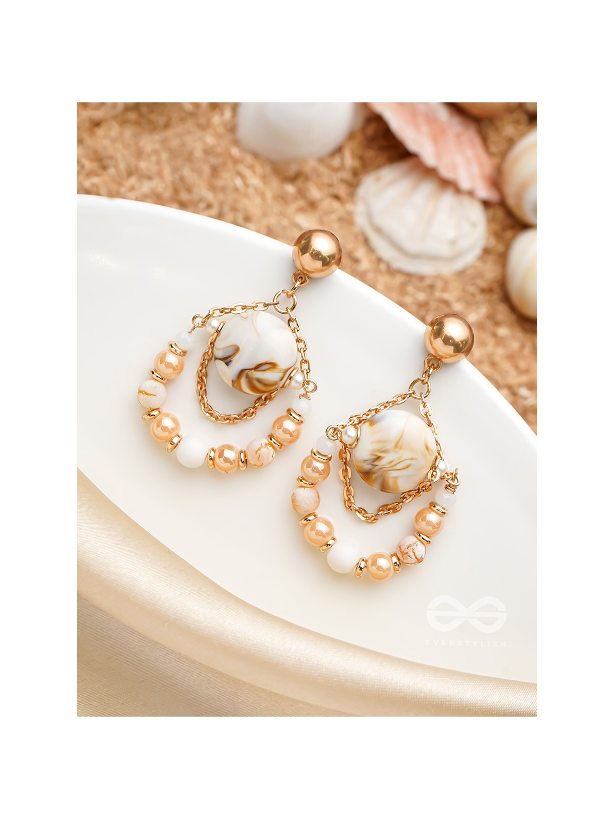 The Rosy Beach- Golden Embellished Earrings
