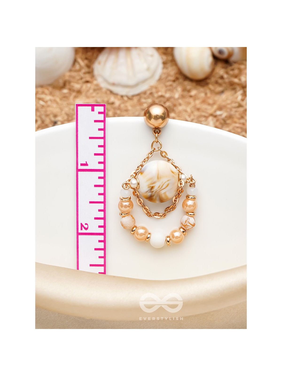 The Rosy Beach- Golden Embellished Earrings