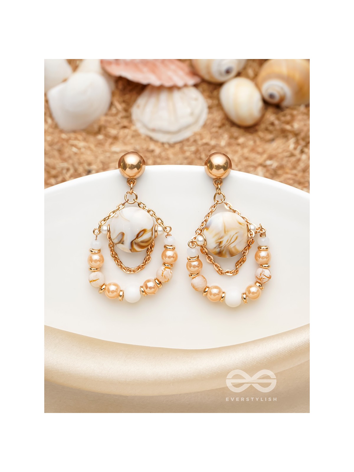 The Rosy Beach- Golden Embellished Earrings