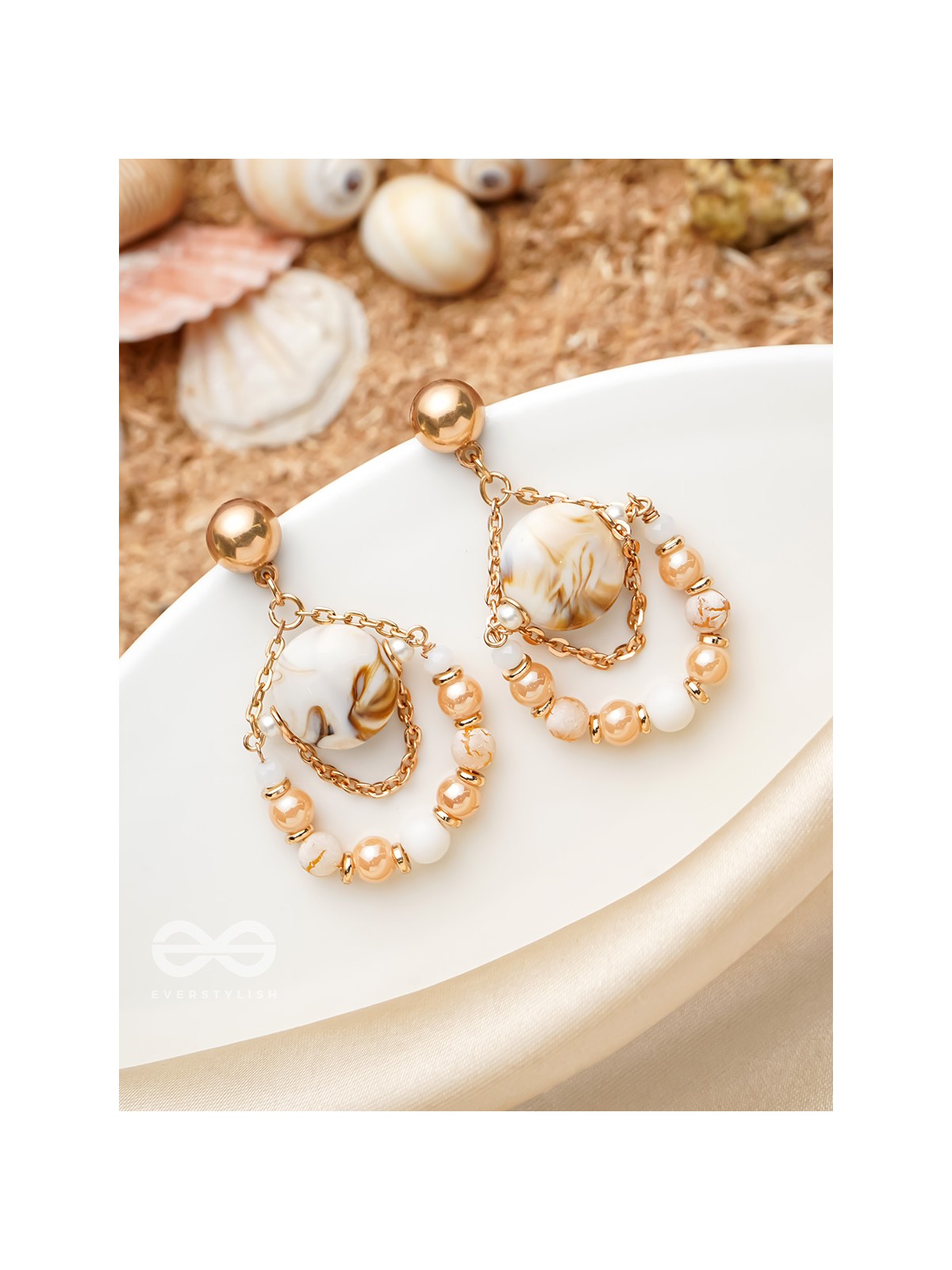 The Rosy Beach- Golden Embellished Earrings