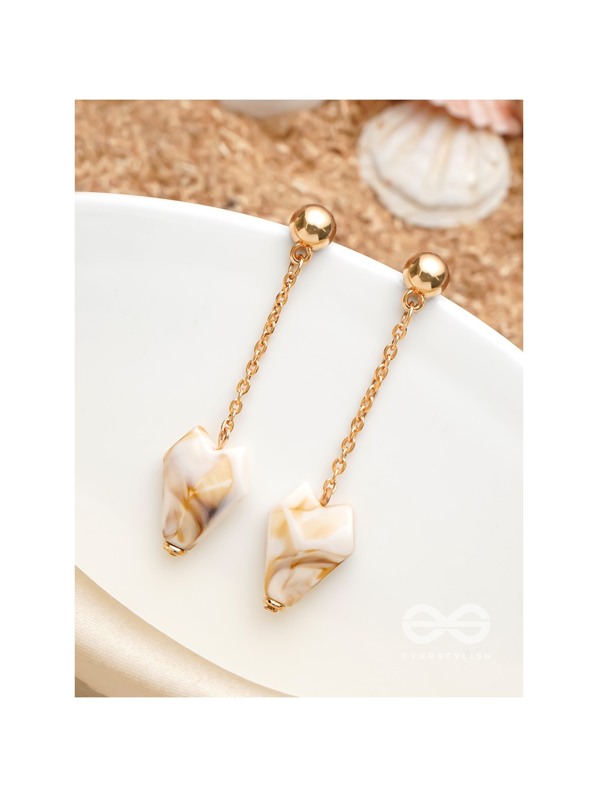 In a Nut'shell'- Golden Embellished Earrings