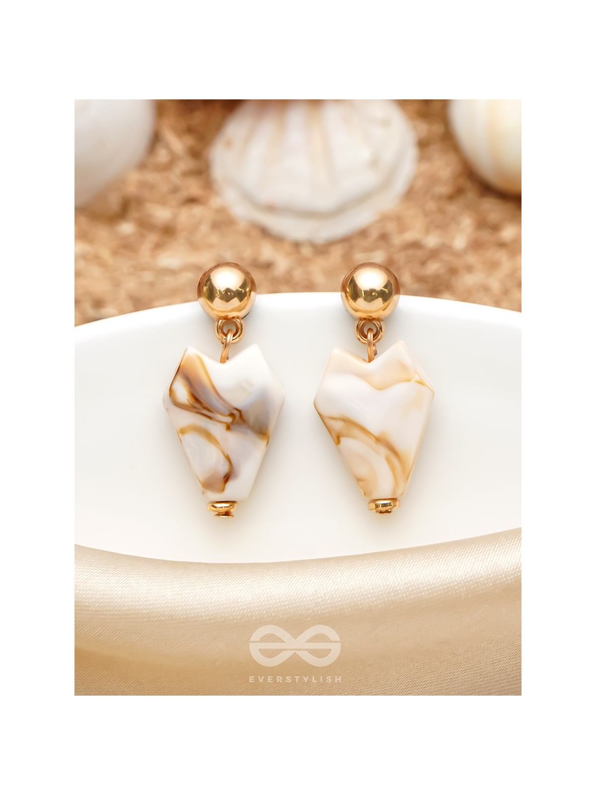 The Chic Shell- Golden Embellished Earrings