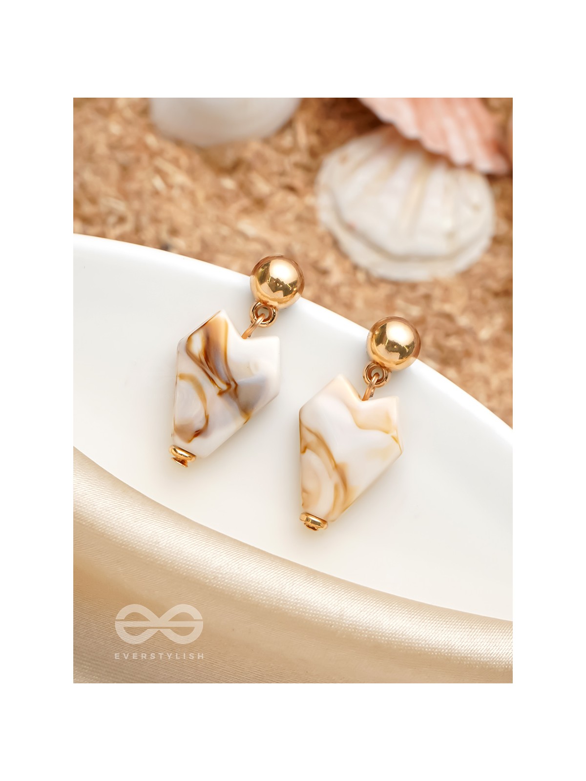 The Chic Shell- Golden Embellished Earrings