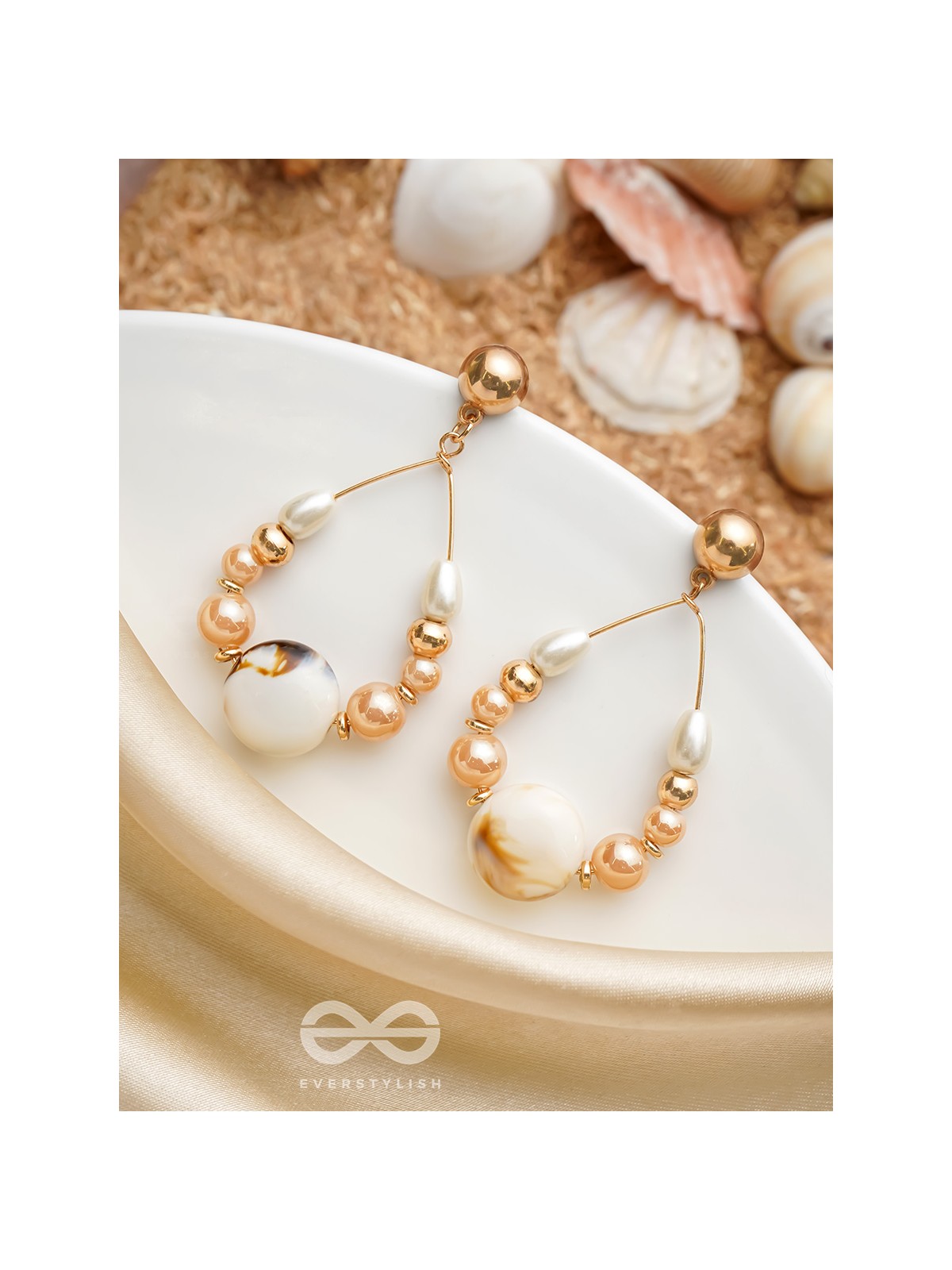 The 'Sea'nic Beauty - Golden Embellished Earrings