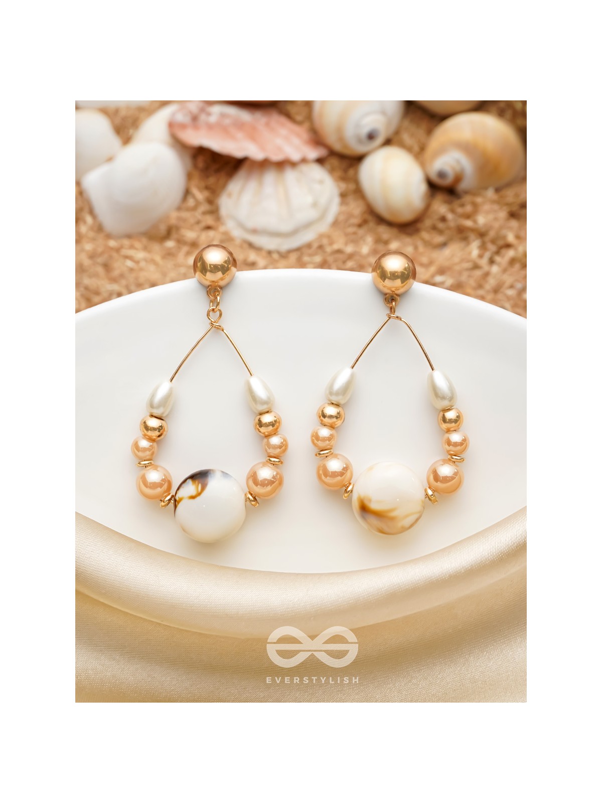The 'Sea'nic Beauty - Golden Embellished Earrings