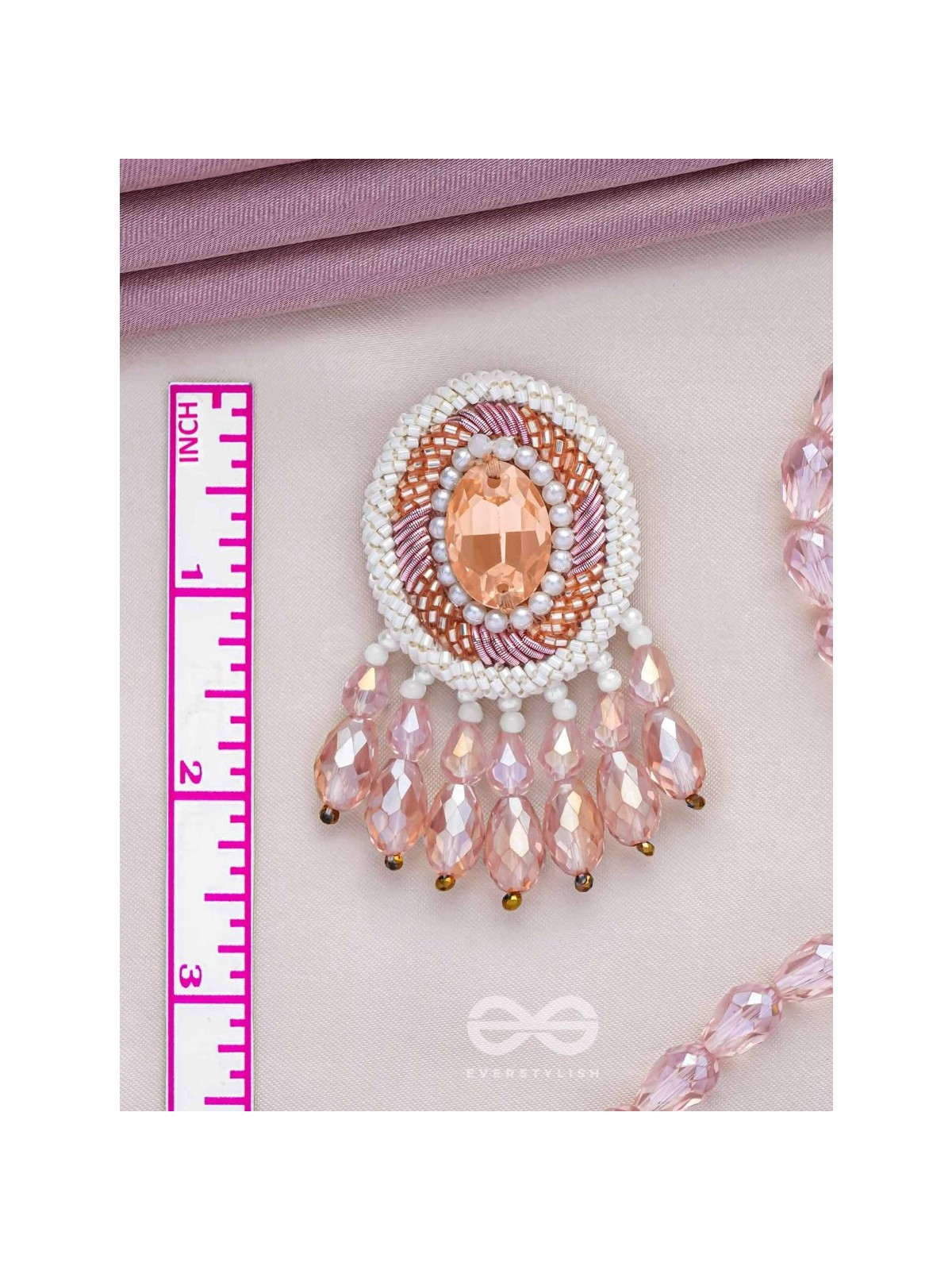 Praatika - The Pink Rose - Stone, Cutdana And Glass Drops Hand Embroidered Earrings