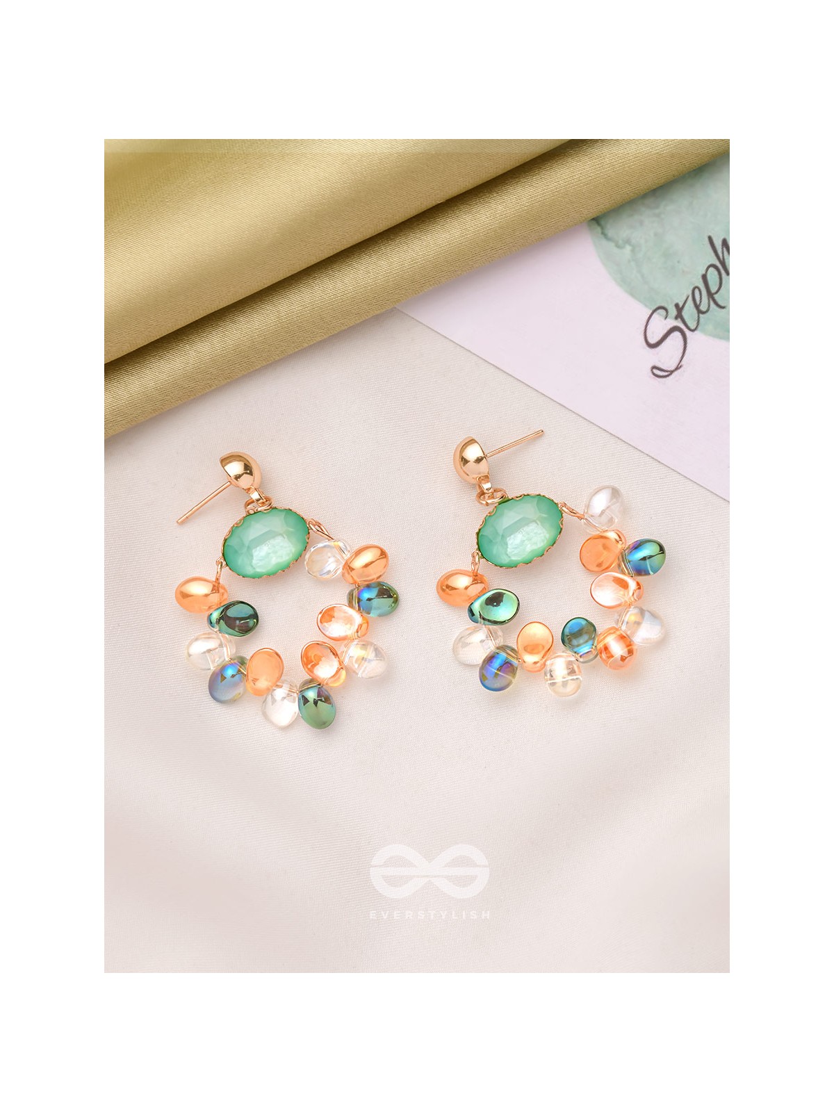 The Rainbow Bouquet- Golden Embellished Earrings