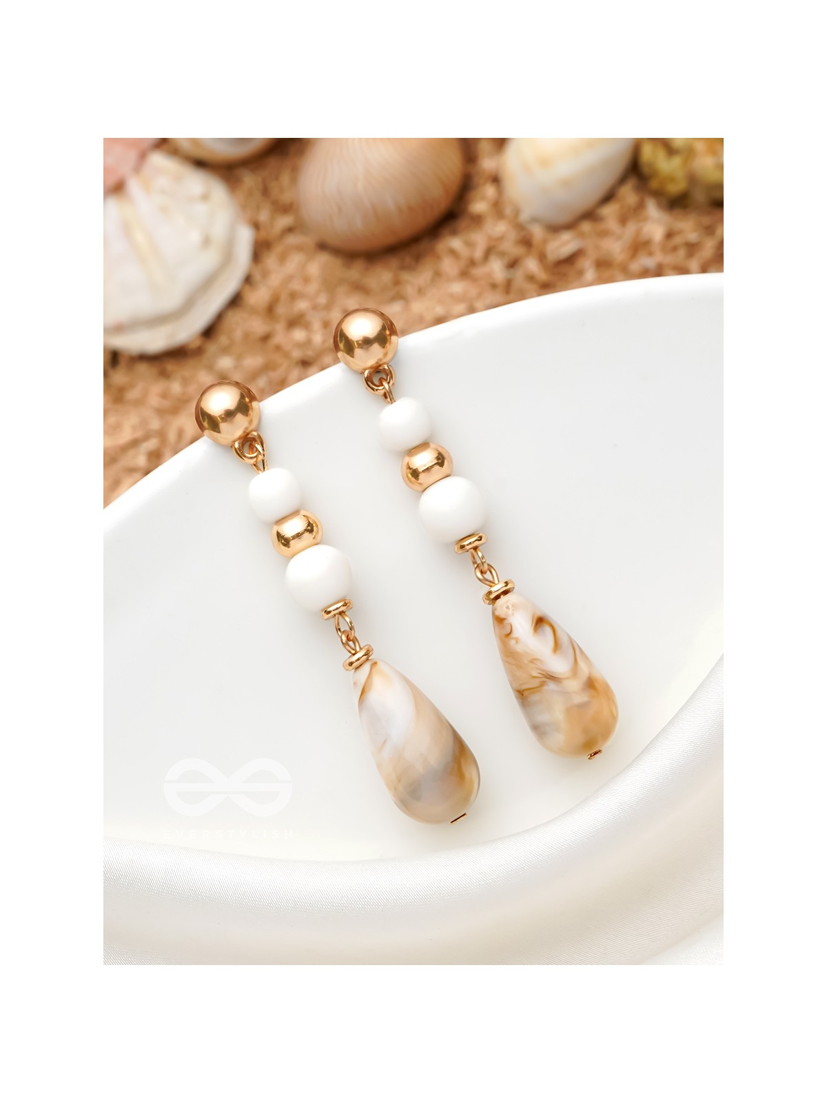 Sand n Pearls- Golden Embellished Earrings