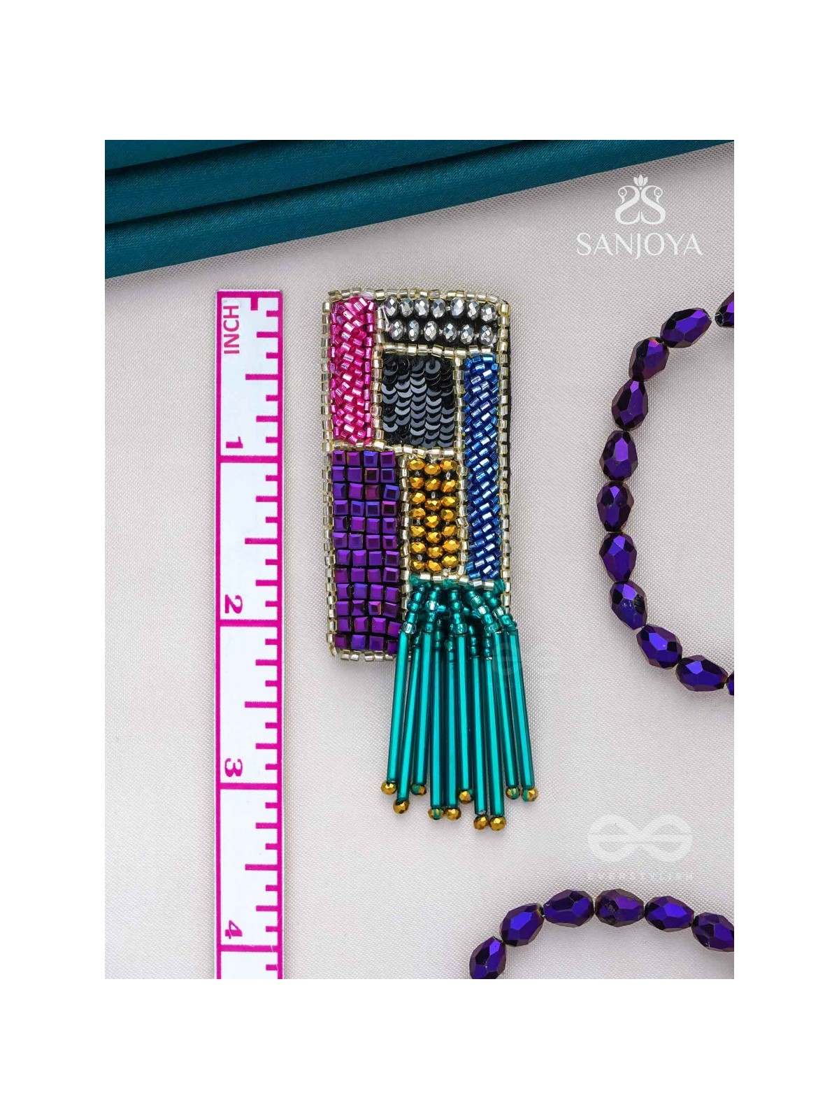 Srava- The Vibrant Waterfall- Beads and Bugle Glass Pipes Embroidered Earrings