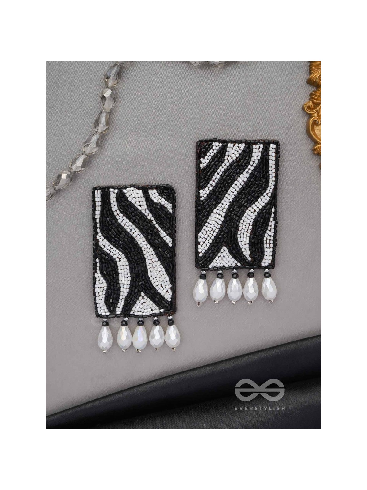 Adri - The Rainy Clouds - Cutdana And Glass Drops Hand Embroidered Earrings