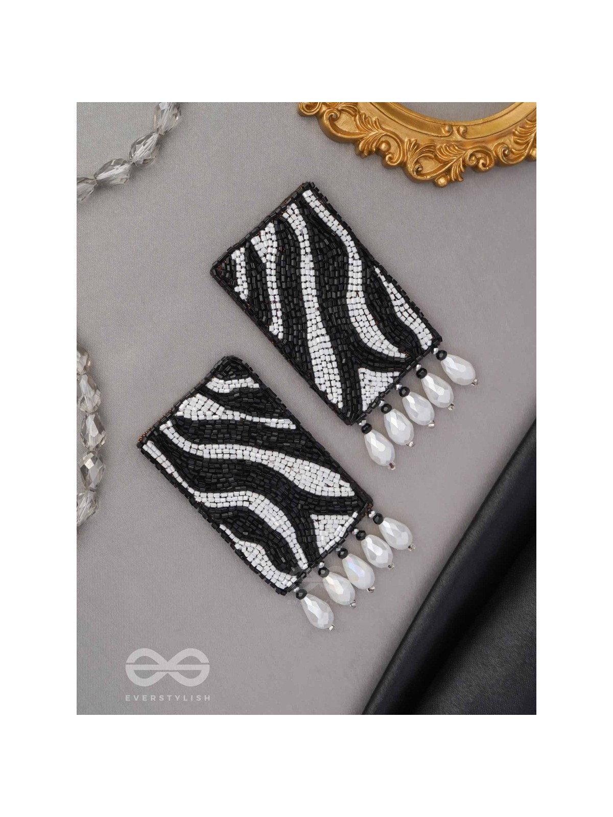 Adri - The Rainy Clouds - Cutdana And Glass Drops Hand Embroidered Earrings