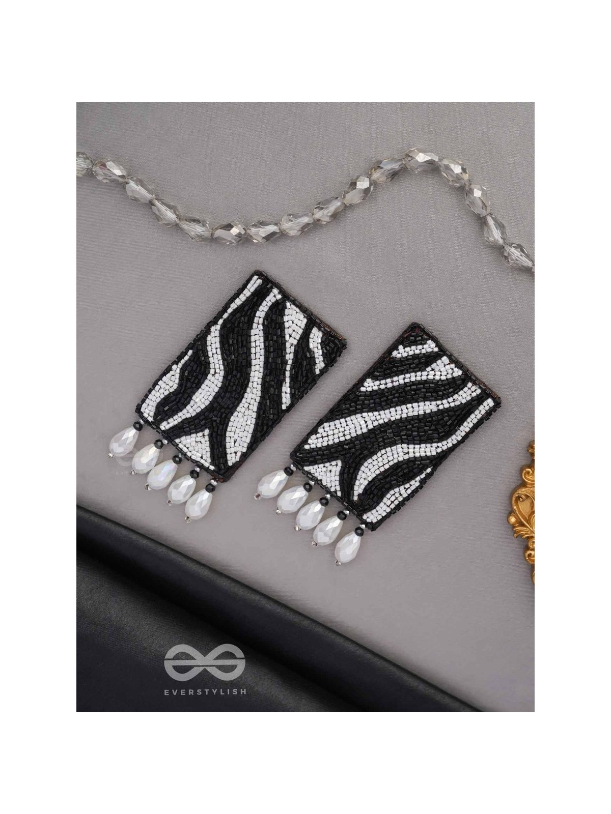 Adri - The Rainy Clouds - Cutdana And Glass Drops Hand Embroidered Earrings