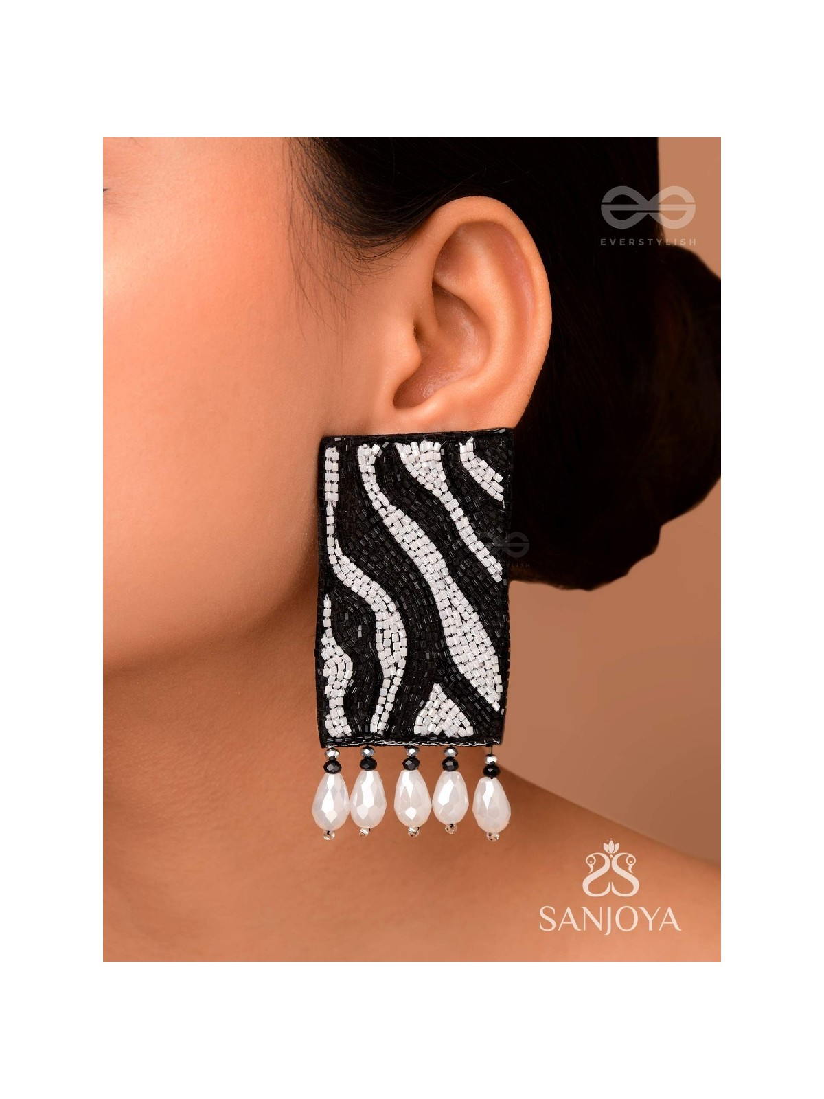 Adri - The Rainy Clouds - Cutdana And Glass Drops Hand Embroidered Earrings