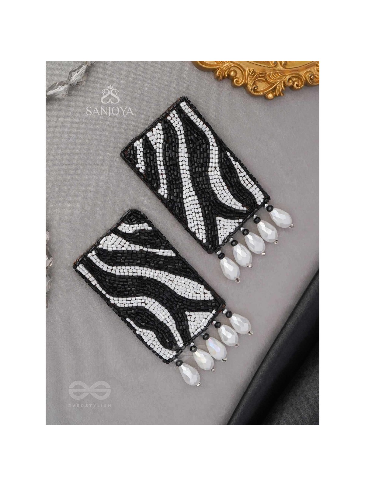 Adri - The Rainy Clouds - Cutdana And Glass Drops Hand Embroidered Earrings