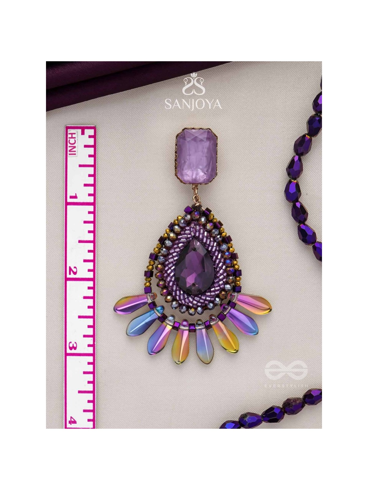 Shraayava- The Blooming Flower-  Stones and Glass Beads Embroidered Earrings