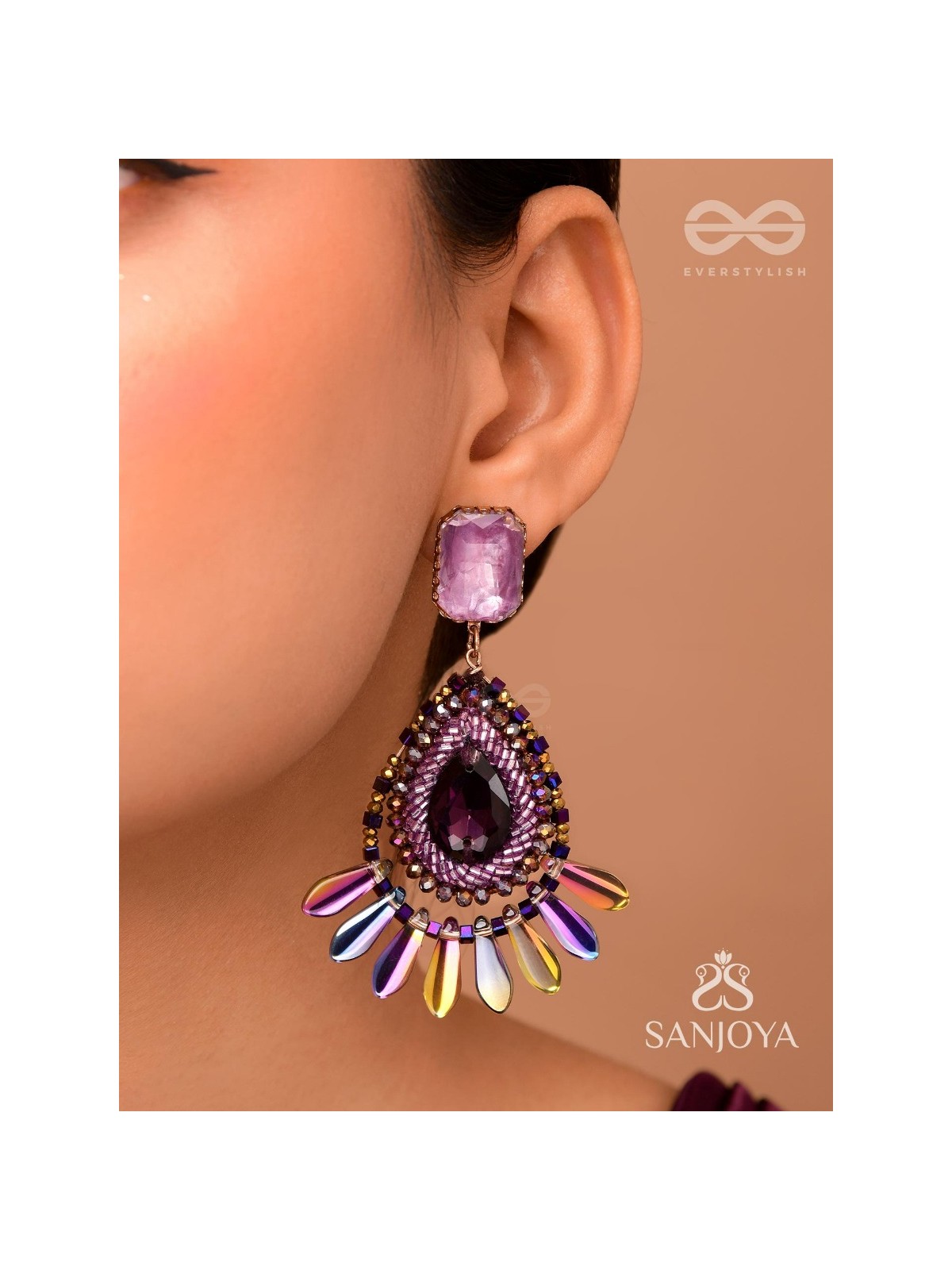 Shraayava- The Blooming Flower-  Stones and Glass Beads Embroidered Earrings