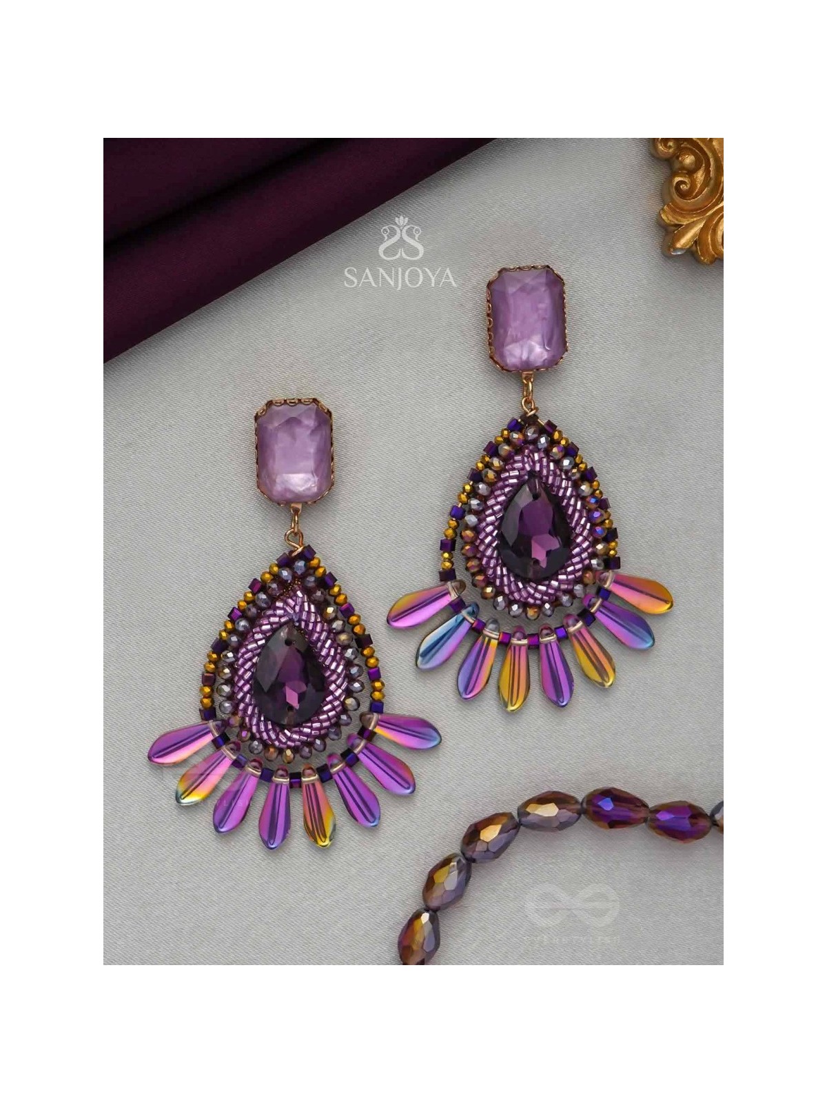 Shraayava- The Blooming Flower-  Stones and Glass Beads Embroidered Earrings