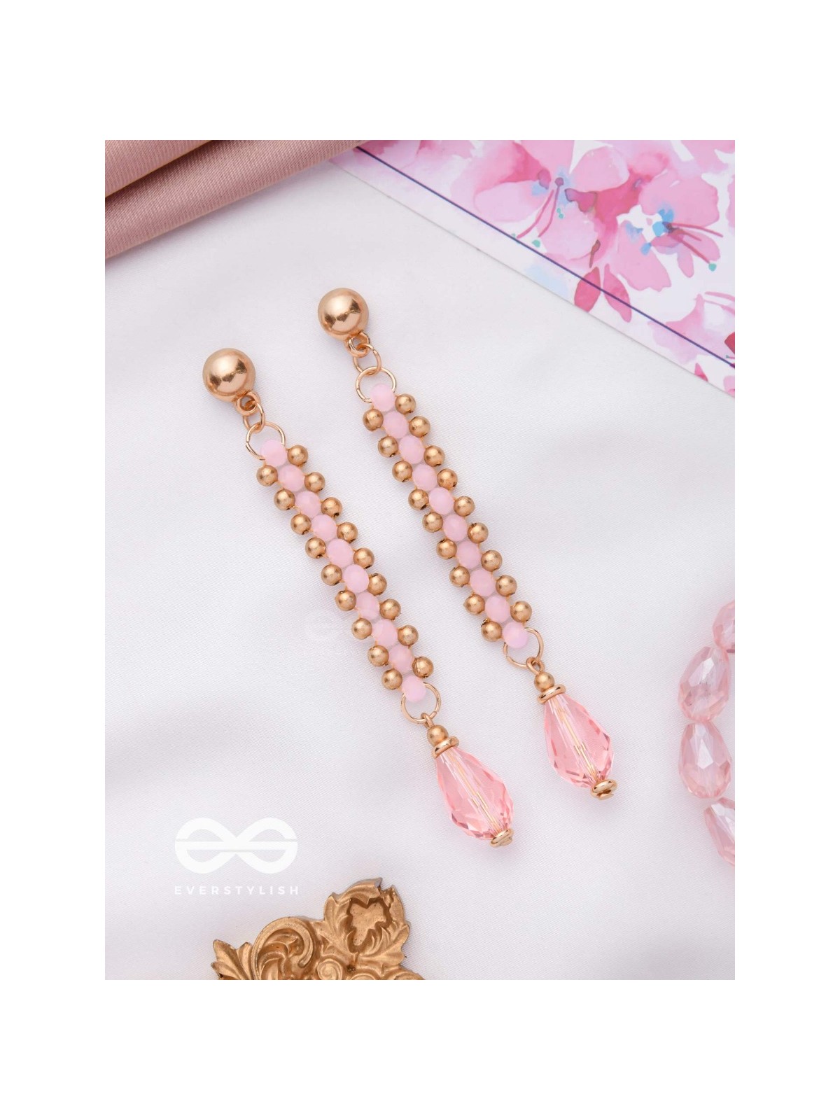 The Rose Vine- Golden Embellished Earrings