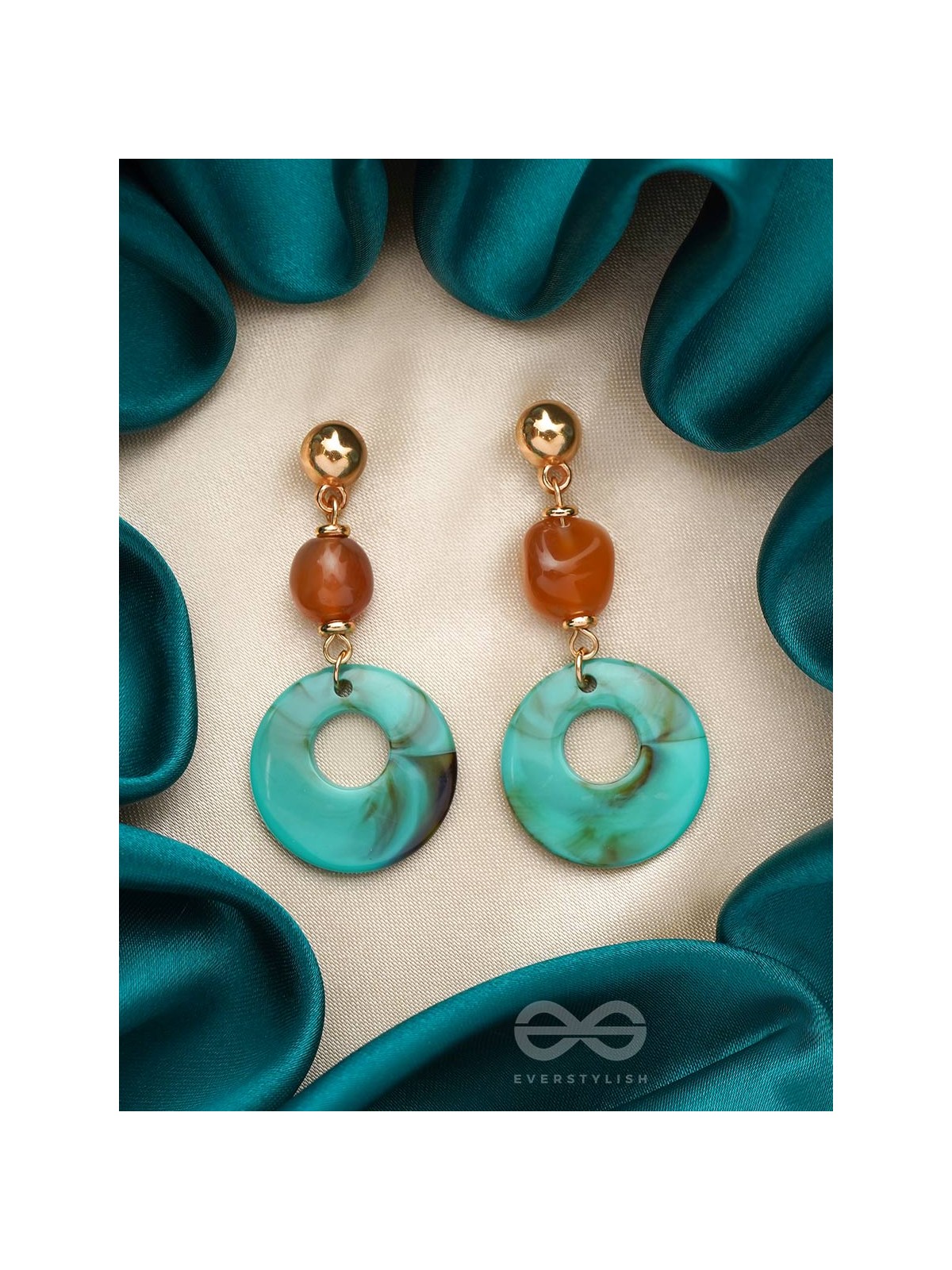 Drop in the Ocean- Golden Embellished Earrings