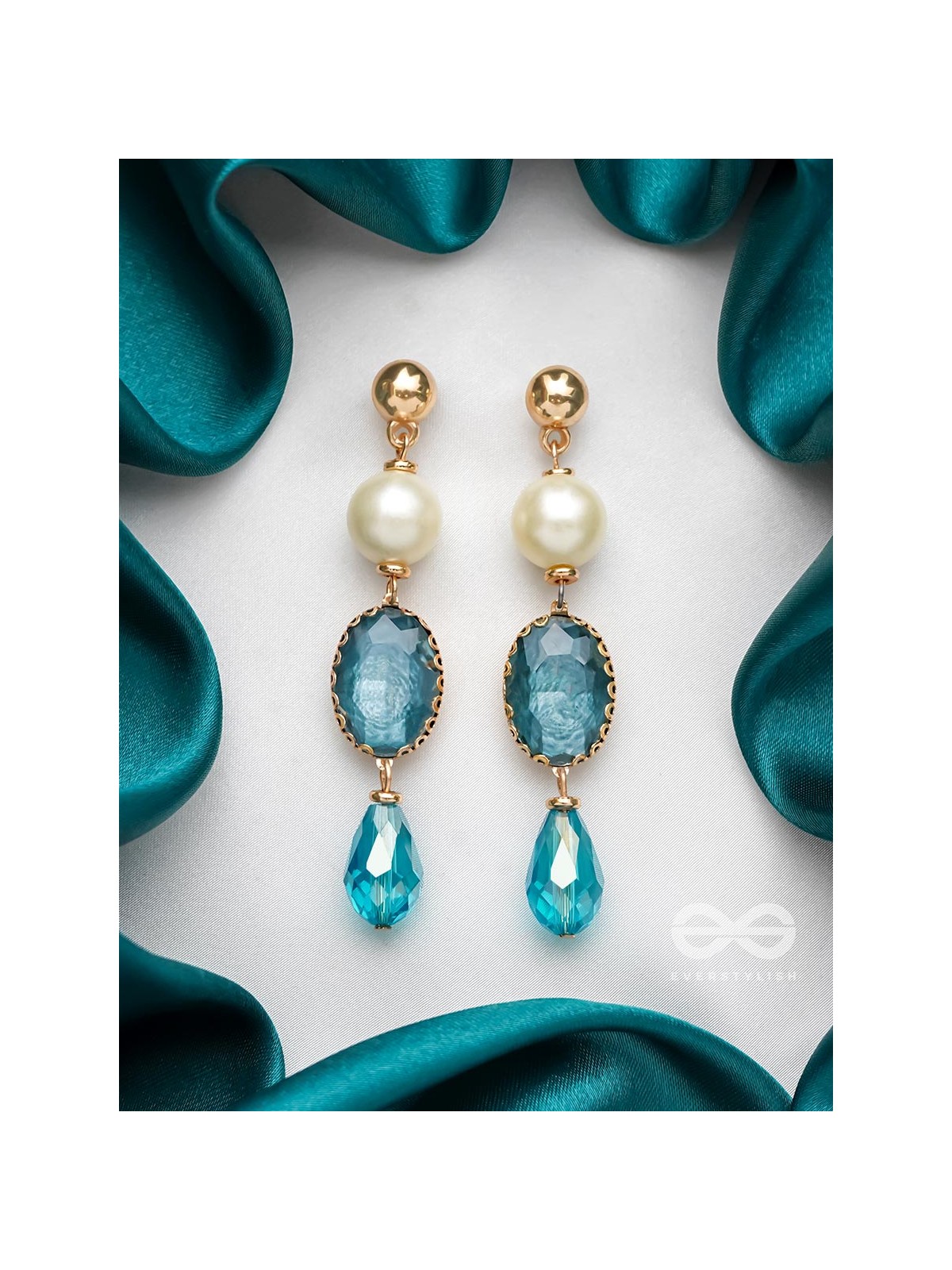 The Azure Allure- Golden Embellished Earrings