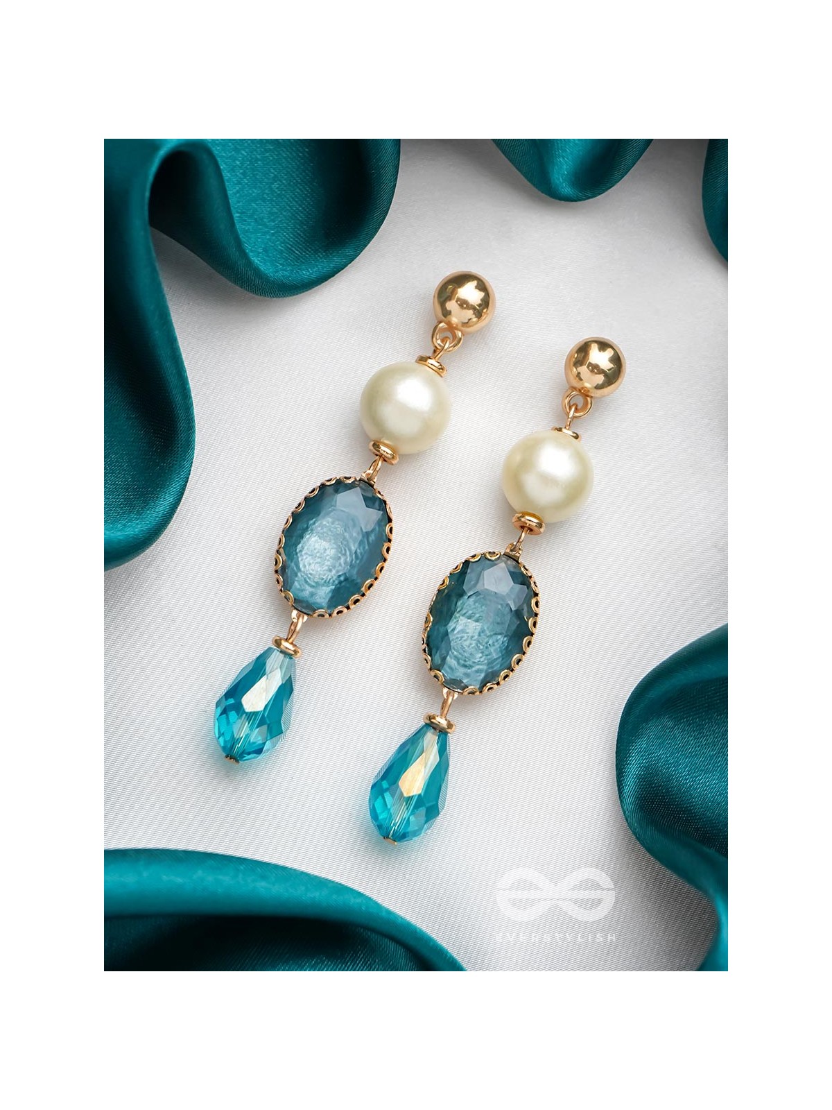 The Azure Allure- Golden Embellished Earrings