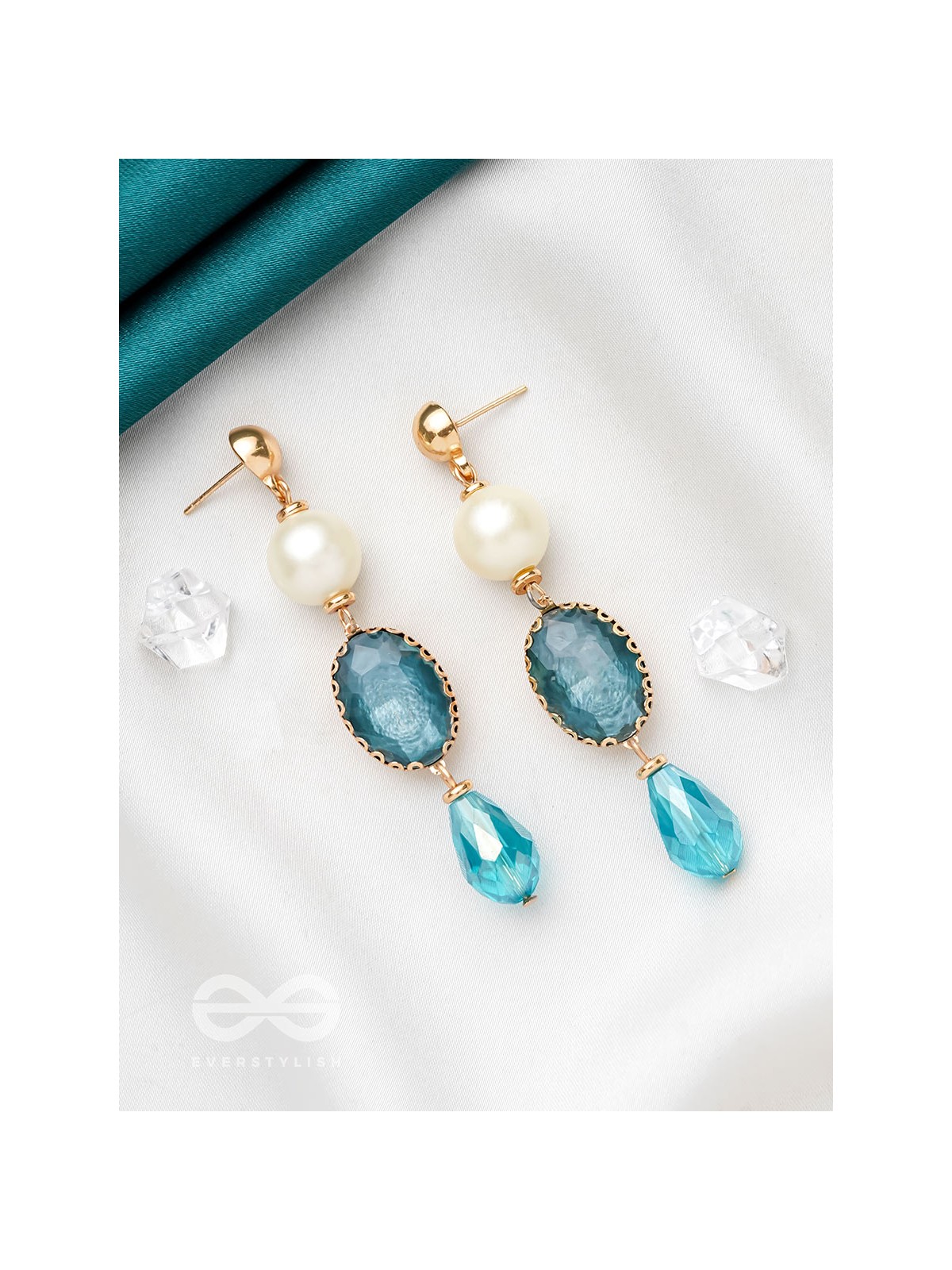The Azure Allure- Golden Embellished Earrings